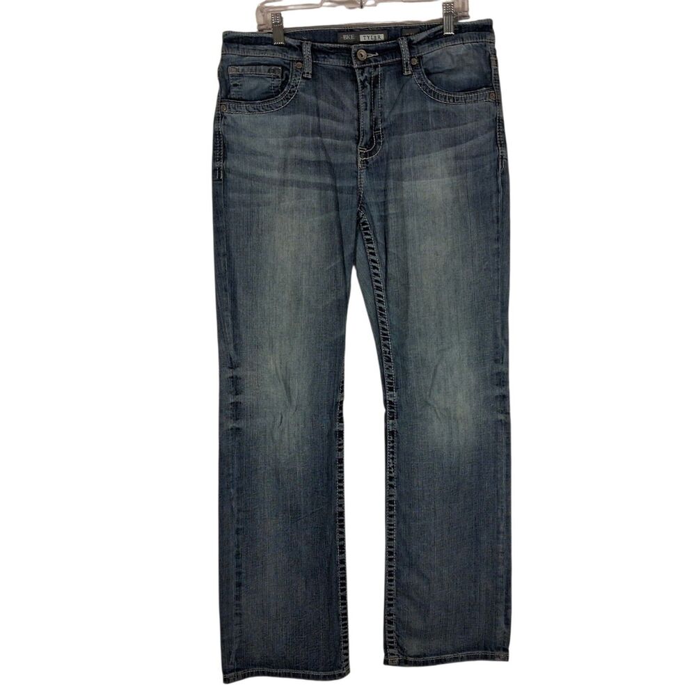 BKE Buckle Tyler jeans mens 34L 34x34 Bootleg boot cut ABC43109 blue denim